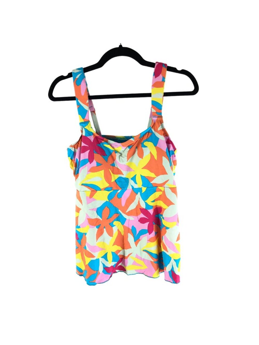 Lands End Womens Flutter Tankini Top White Orange Colorful M